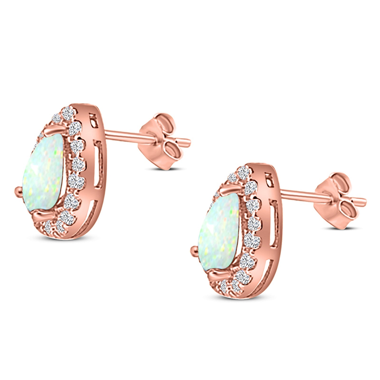 Halo Teardrop Bridal Pear Stud Earring Created Opal Solid 925 Sterling Silver (13mm)