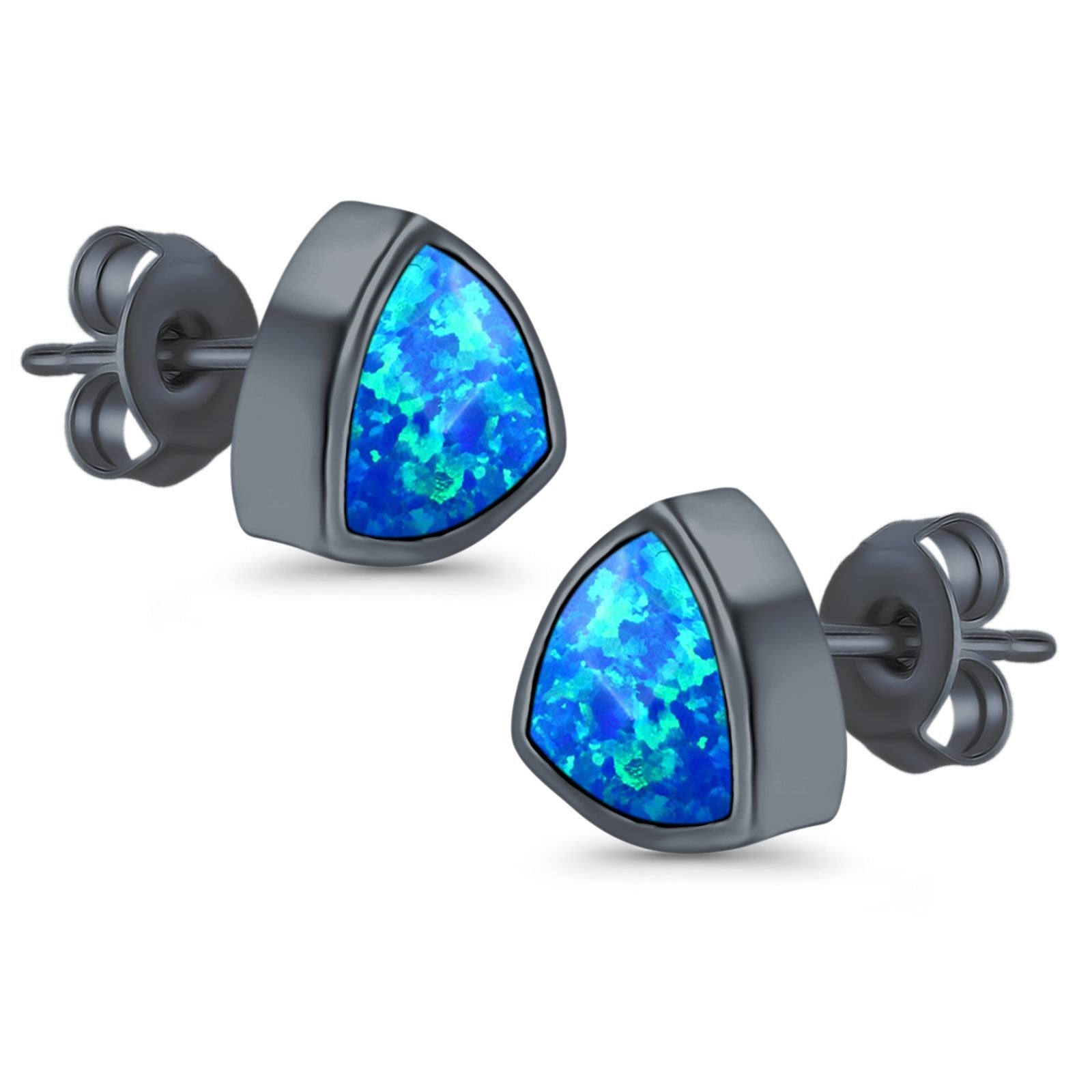 Stud Triangle Earrings Created Opal 925 Sterling Silver(8mm)