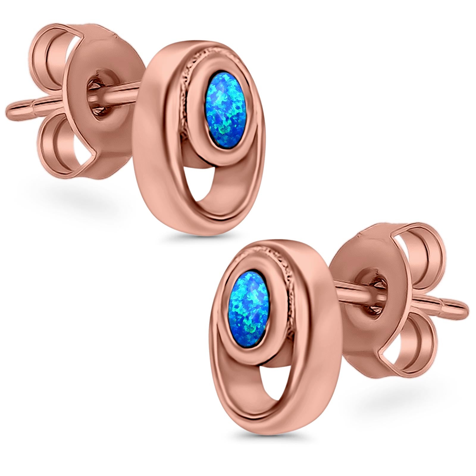 Stud Round Earrings Created Opal 925 Sterling Silver (8mm)