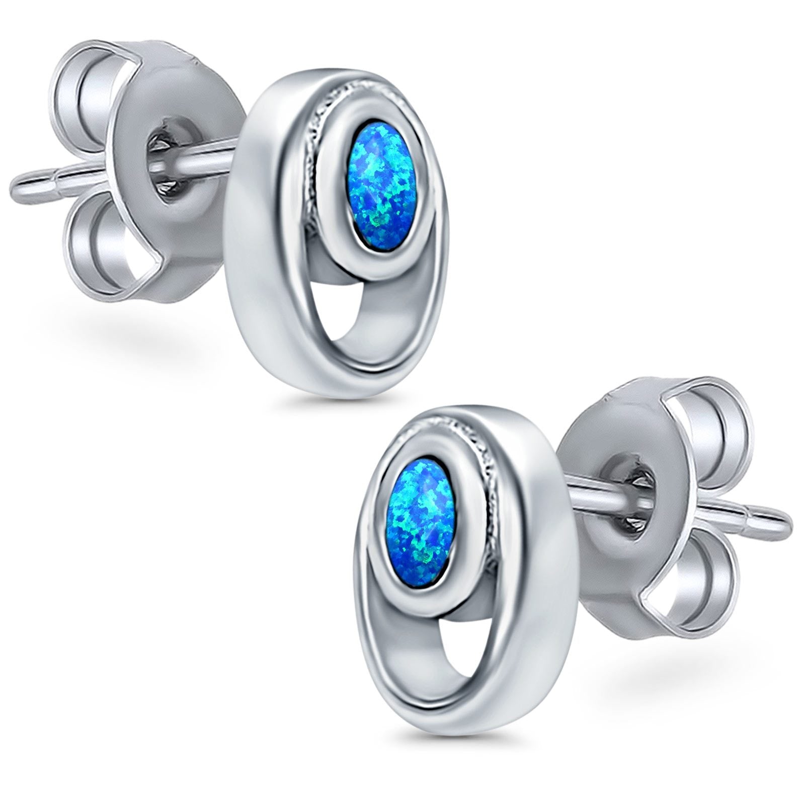 Stud Round Earrings Created Opal 925 Sterling Silver (8mm)