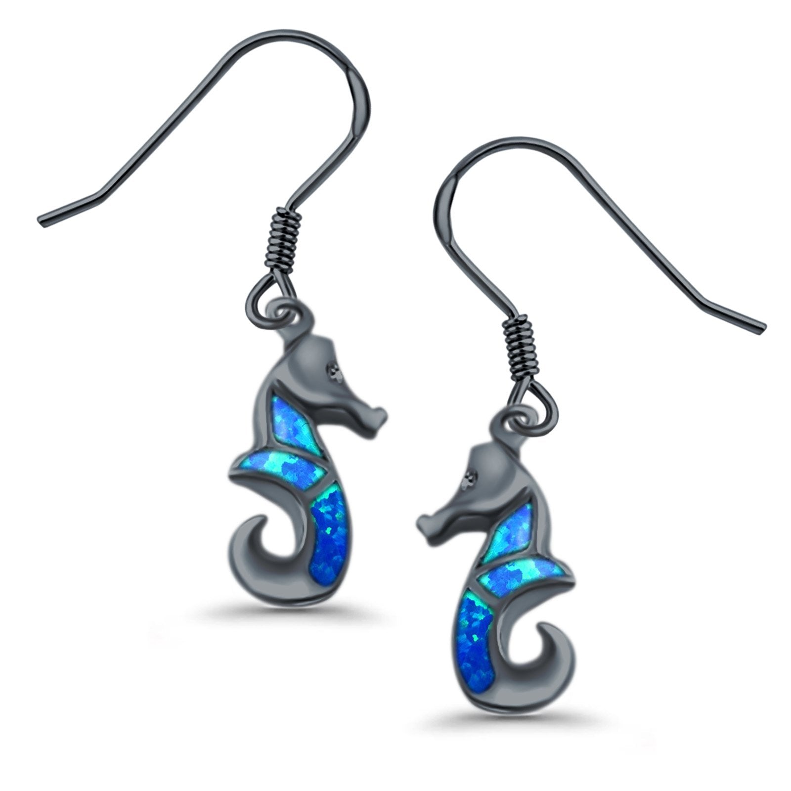 Drop Dangle Seahorse Earrings Lab Created Opal 925 Sterling Silver(21mm)