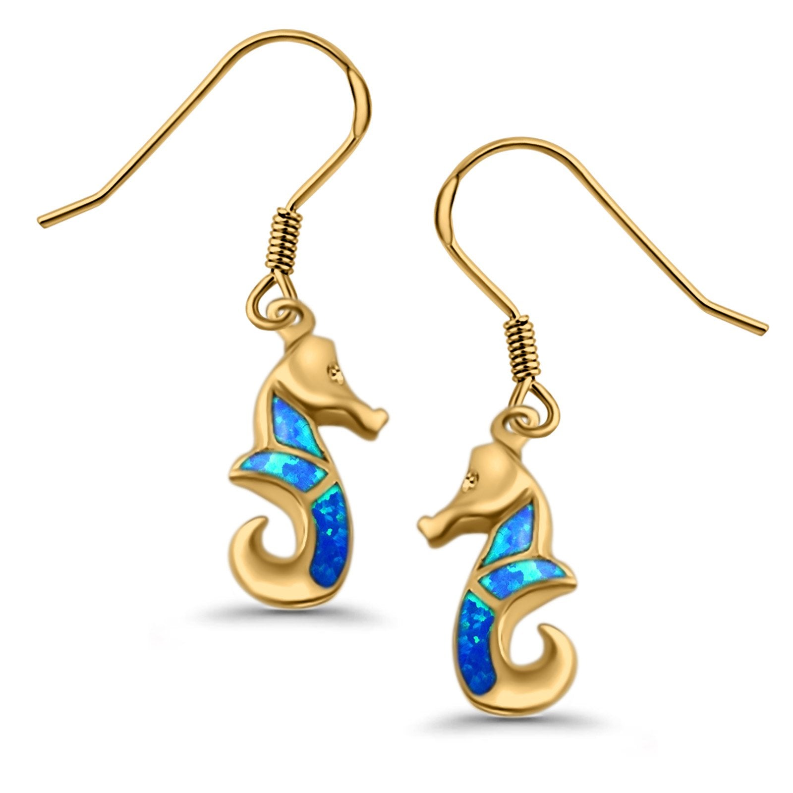 Drop Dangle Seahorse Earrings Lab Created Opal 925 Sterling Silver(21mm)