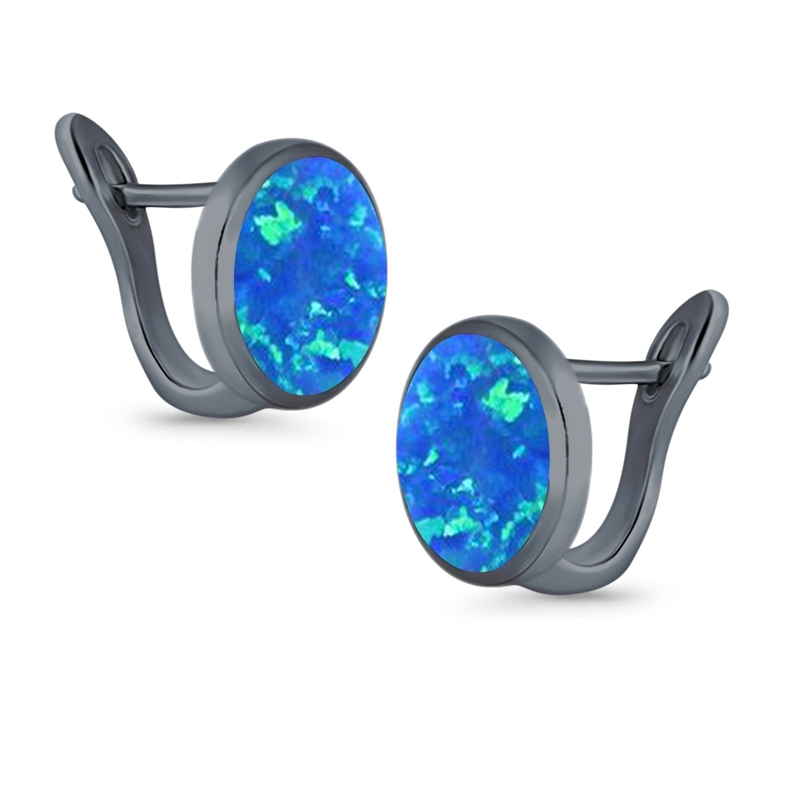 Stud Earrings Lab Created Opal 925 Sterling Silver (14mm)