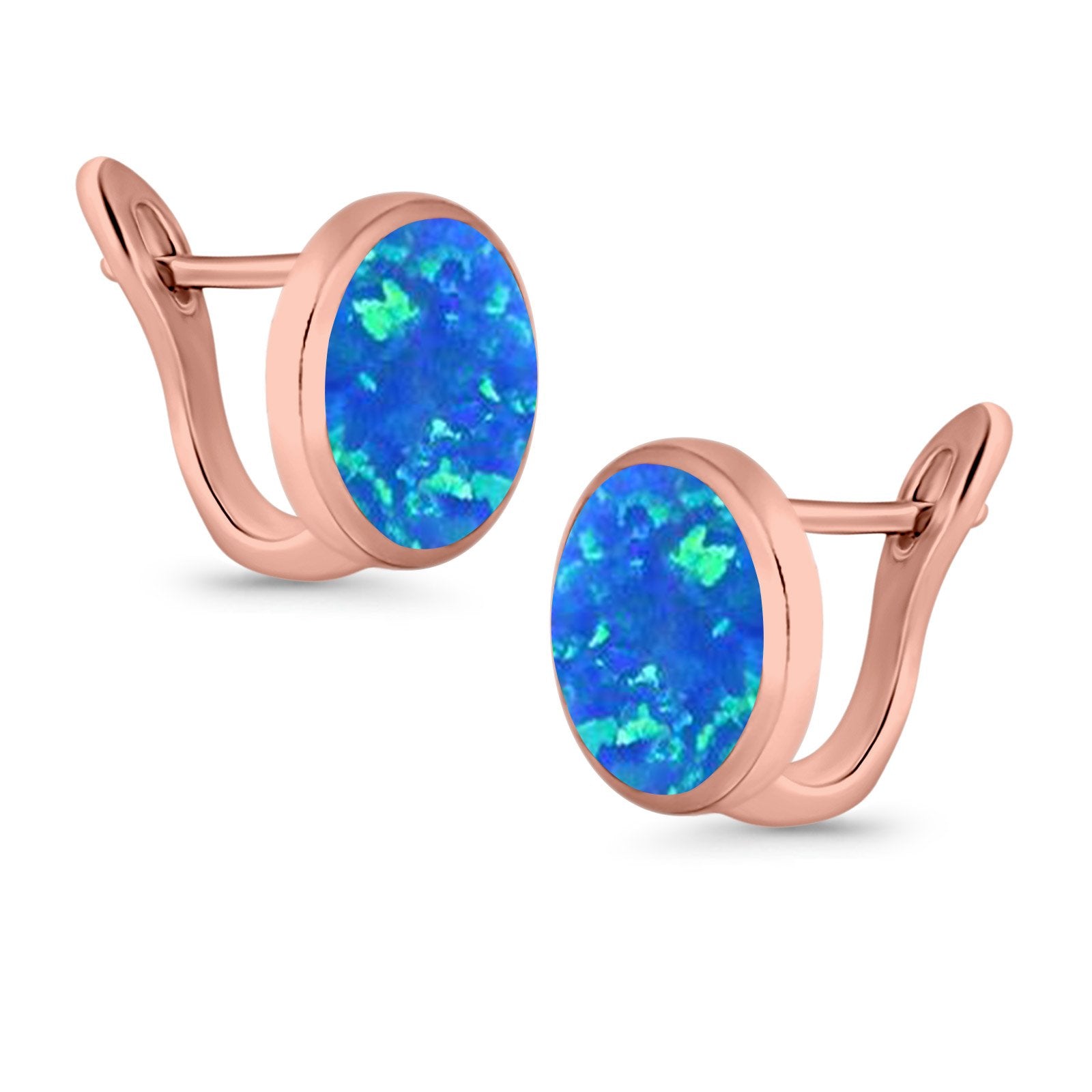 Stud Earrings Lab Created Opal 925 Sterling Silver (14mm)