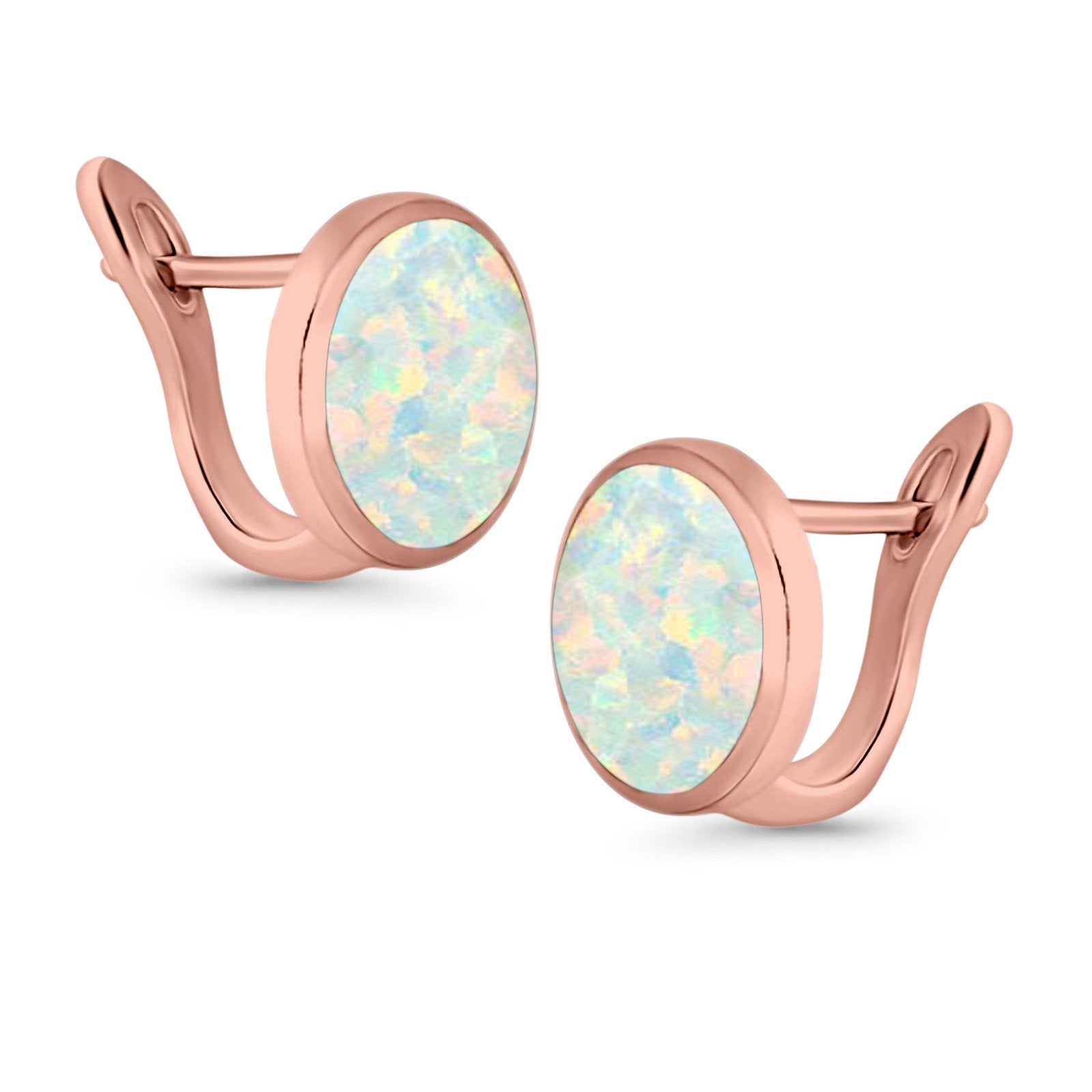 Stud Earrings Lab Created Opal 925 Sterling Silver (14mm)