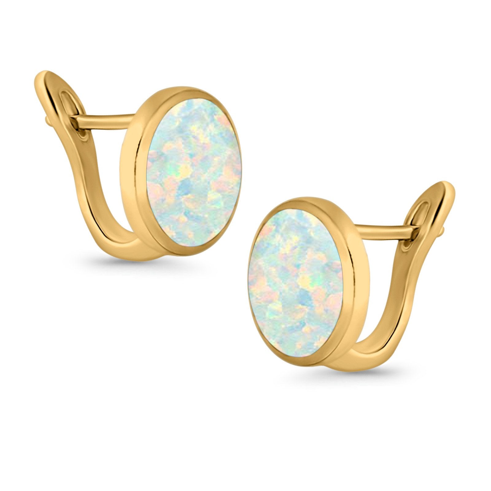 Stud Earrings Lab Created Opal 925 Sterling Silver (14mm)