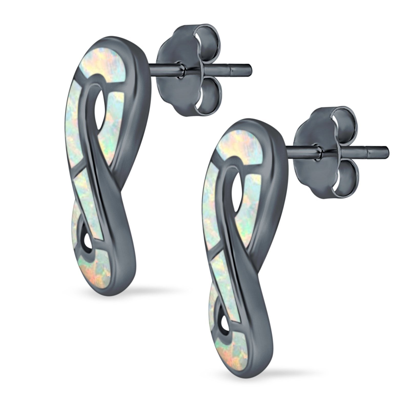 Stud Earrings Lab Created Opal 925 Sterling Silver (17mm)