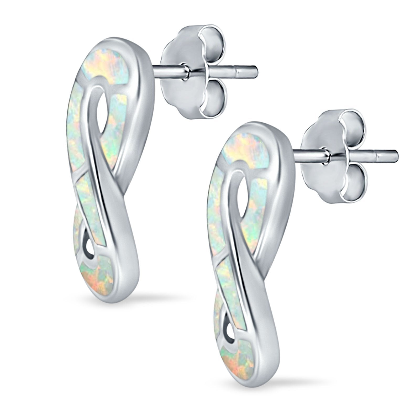 Stud Earrings Lab Created Opal 925 Sterling Silver (17mm)