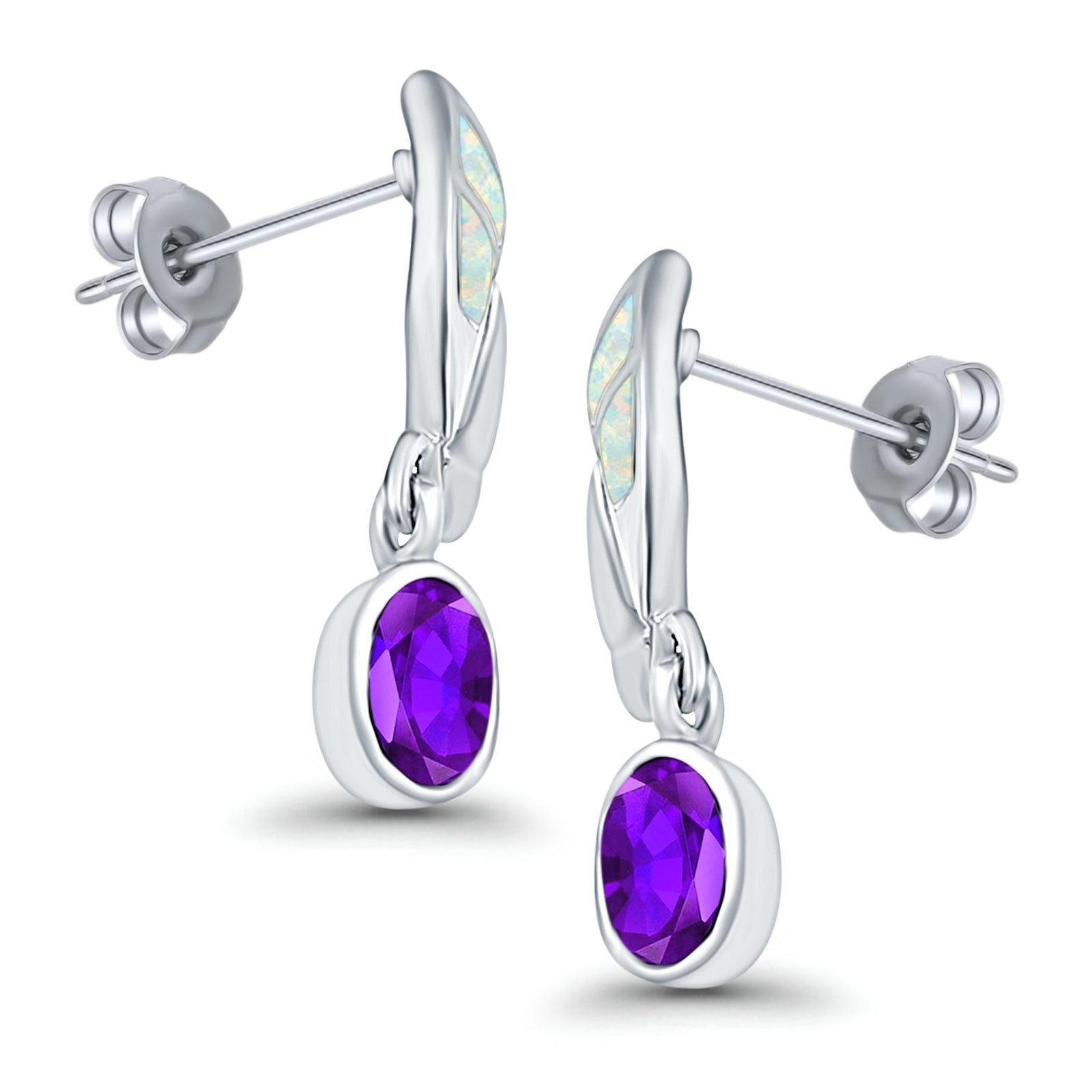 Stud Earrings Lab Created Opal Oval Simulated Amethyst 925 Sterling Silver (24mm)
