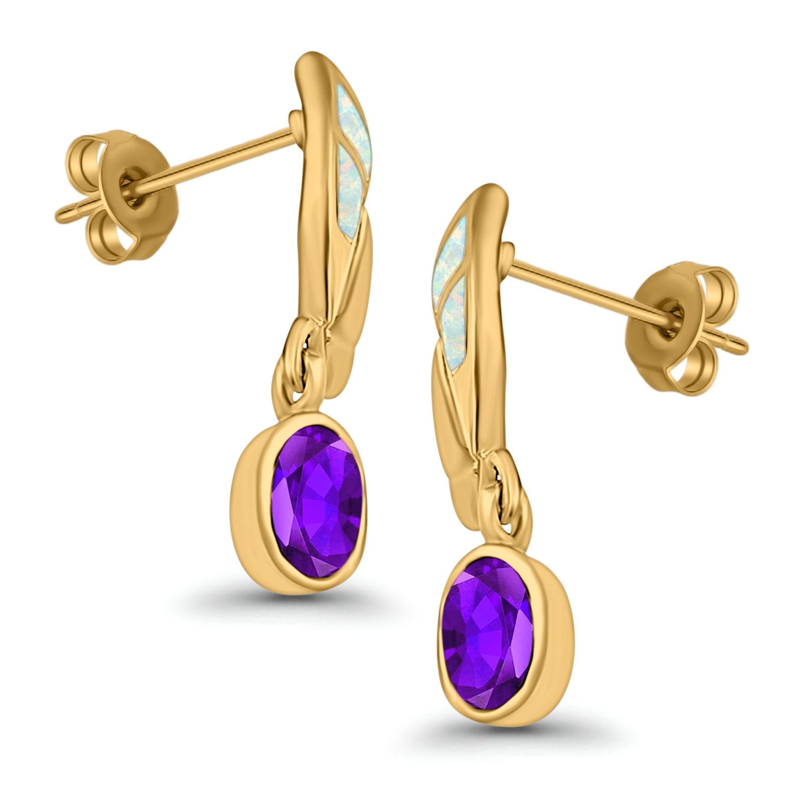 Stud Earrings Lab Created Opal Oval Simulated Amethyst 925 Sterling Silver (24mm)