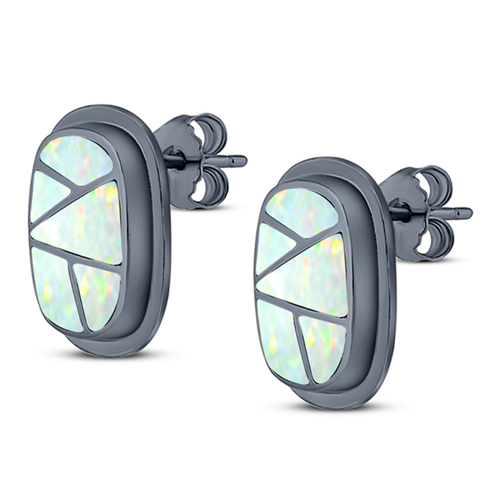 New Style Irregular Shape Stud Earring Created Opal 925 Sterling Silver (18mm)