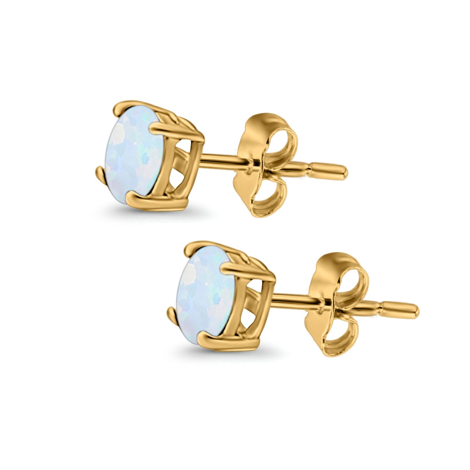 Round Stud Earrings Lab Created Opal 925 Sterling Silver (7mm)