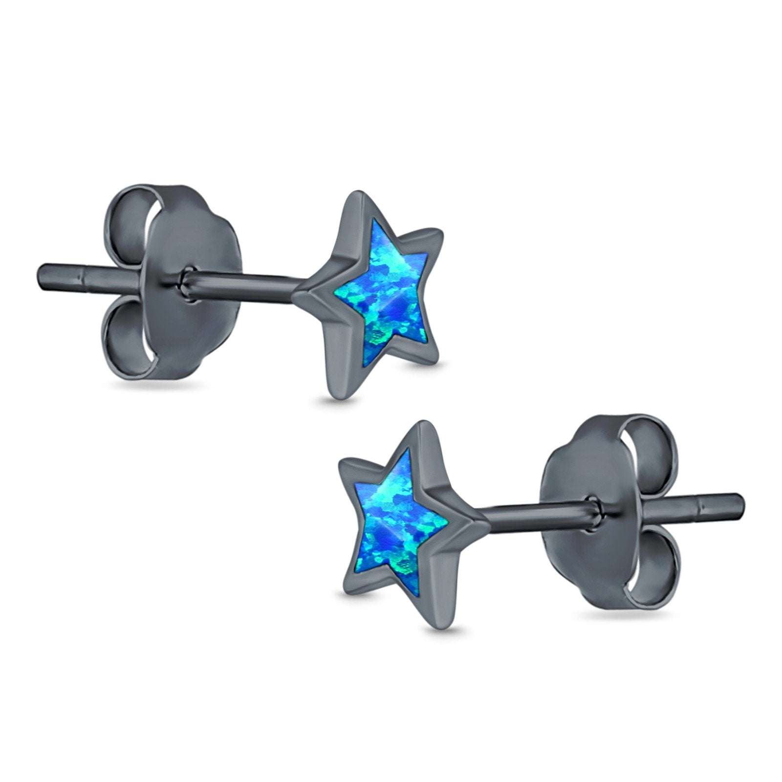 Stud Earrings Lab Created Opal 925 Sterling Silver (5mm)