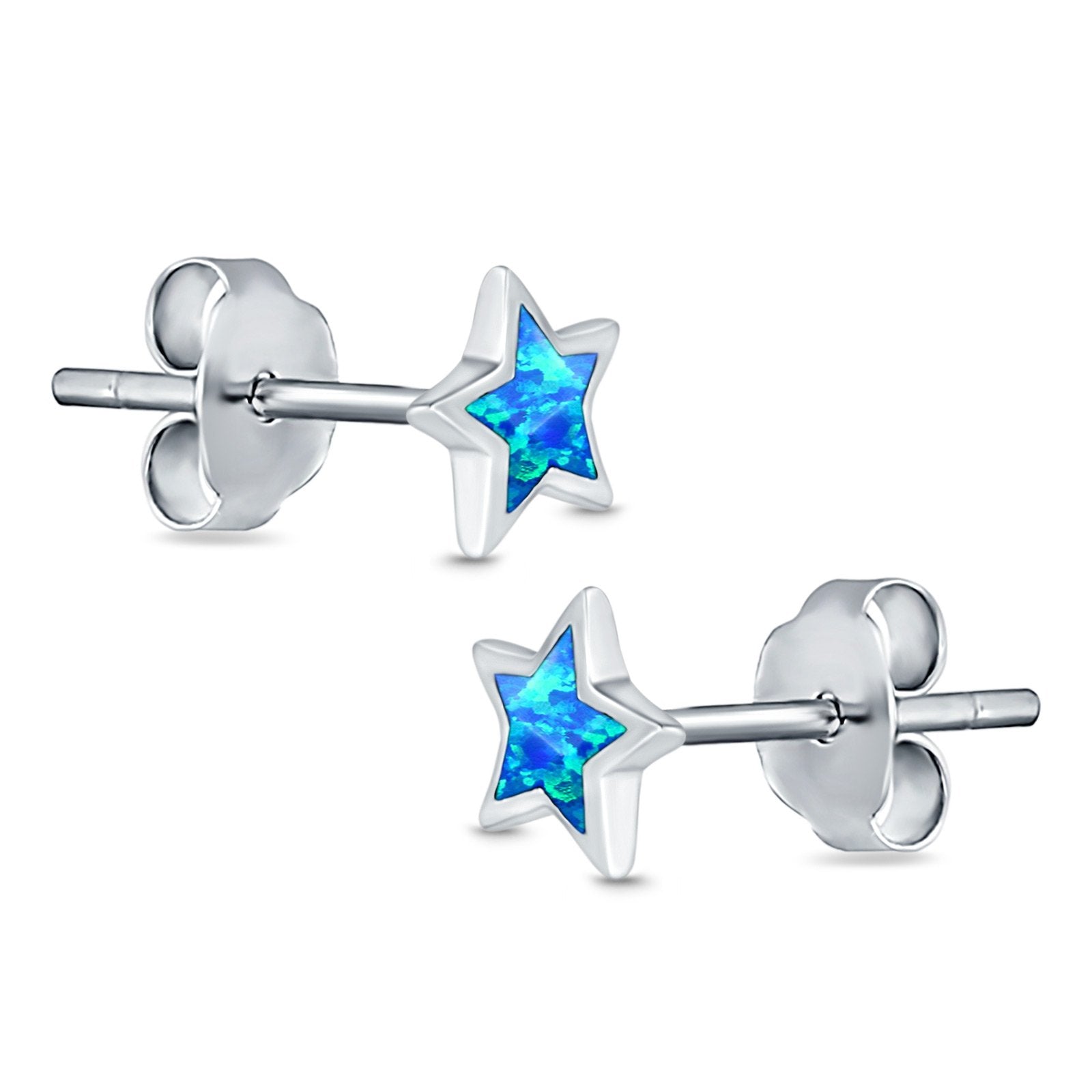 Stud Earrings Lab Created Opal 925 Sterling Silver (5mm)