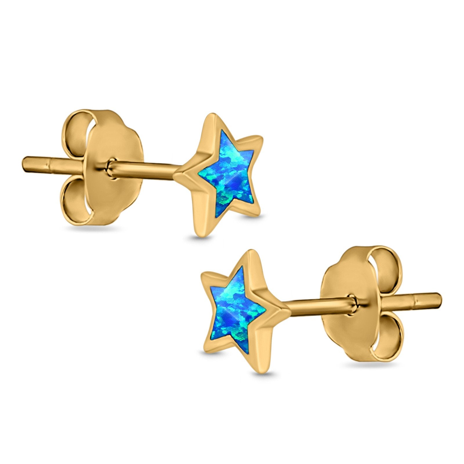 Stud Earrings Lab Created Opal 925 Sterling Silver (5mm)