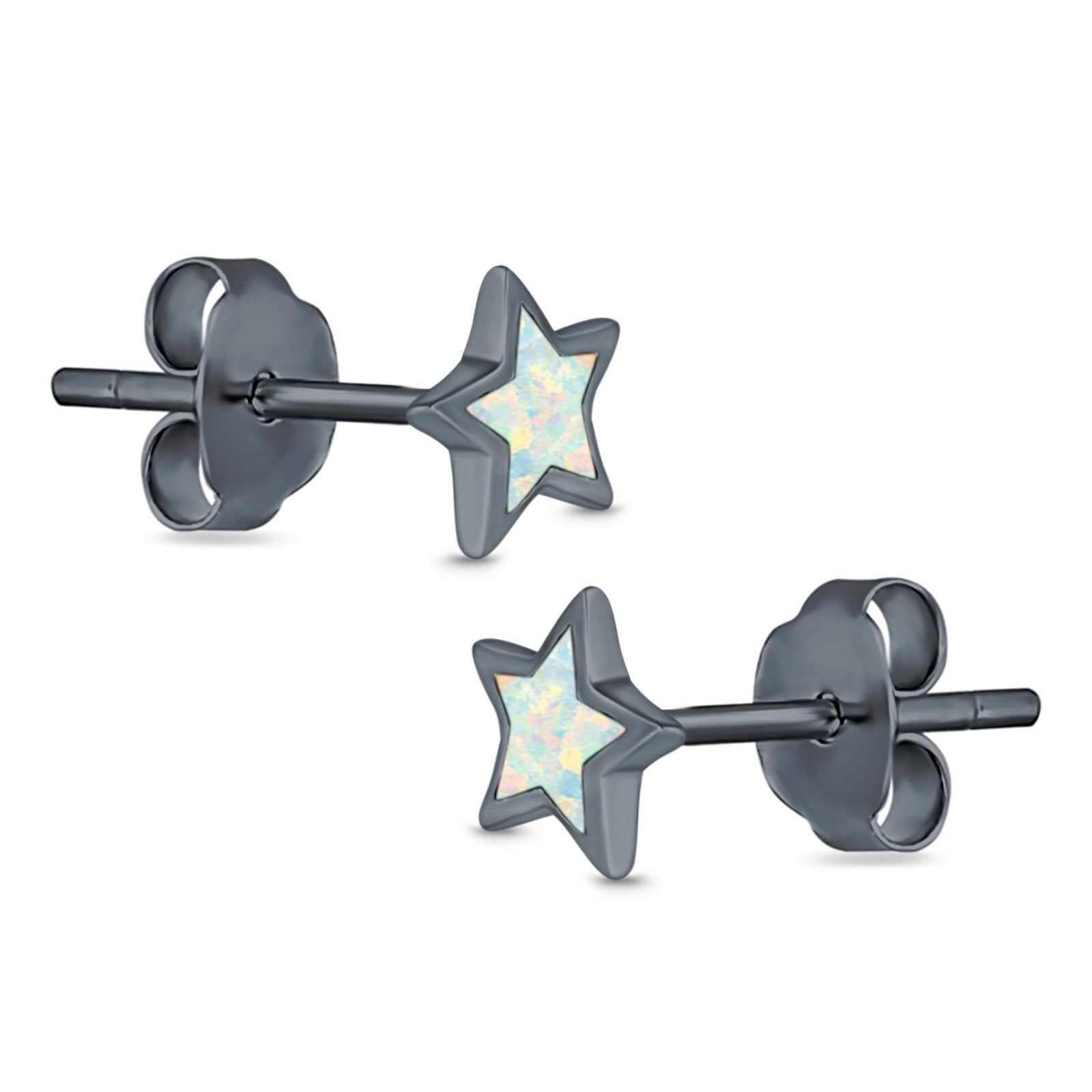 Stud Earrings Lab Created Opal 925 Sterling Silver (5mm)