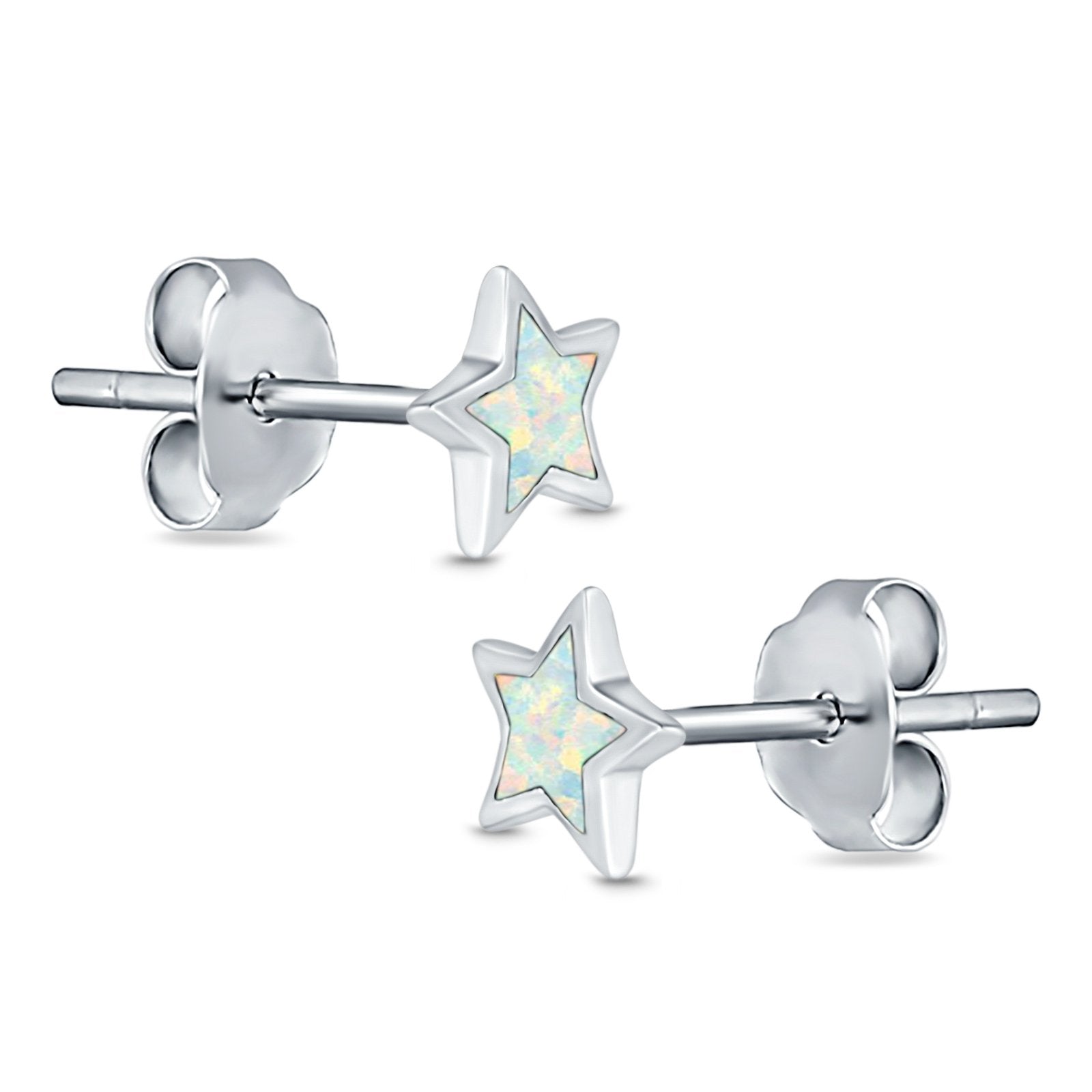 Stud Earrings Lab Created Opal 925 Sterling Silver (5mm)