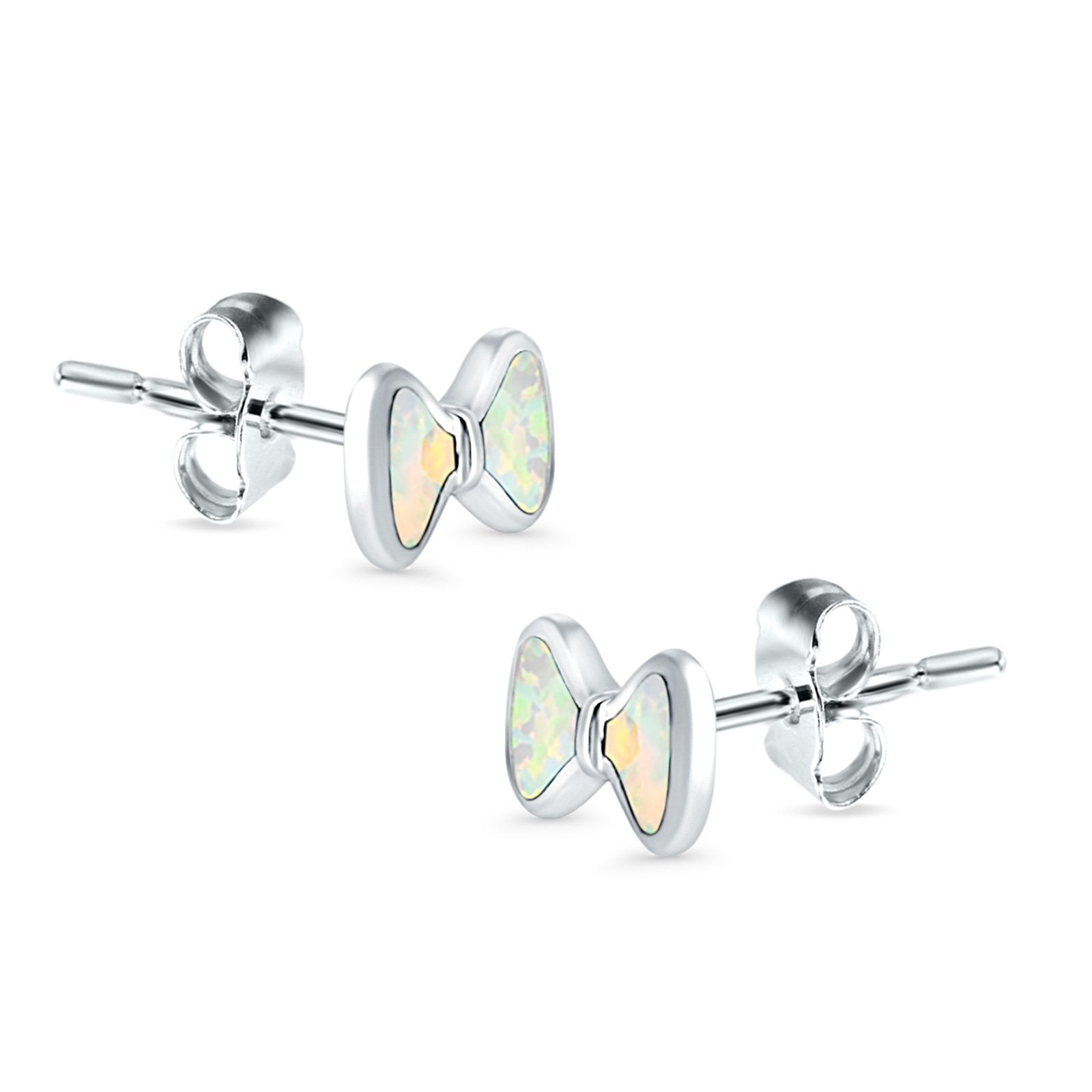 Bow Stud Earrings Lab Created Opal 925 Sterling Silver (5mm)