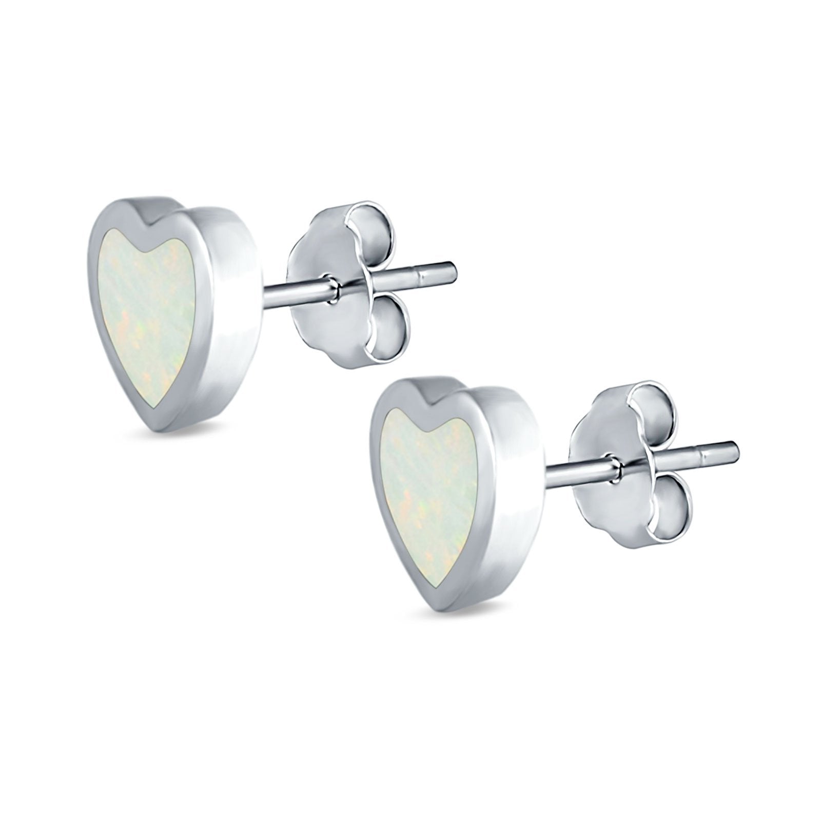 Heart Stud Earrings Created Opal 925 Sterling Silver(9mm)