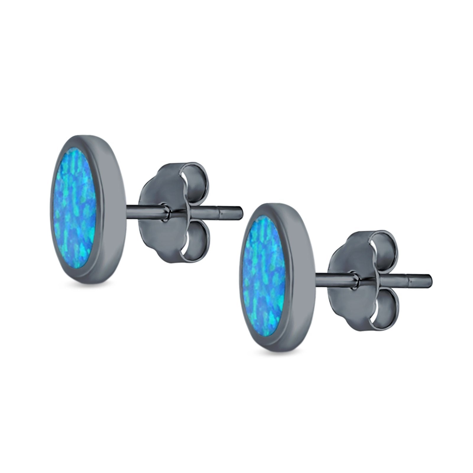 Bezel Round Stud Earrings Created Opal 925 Sterling Silver (10mm)
