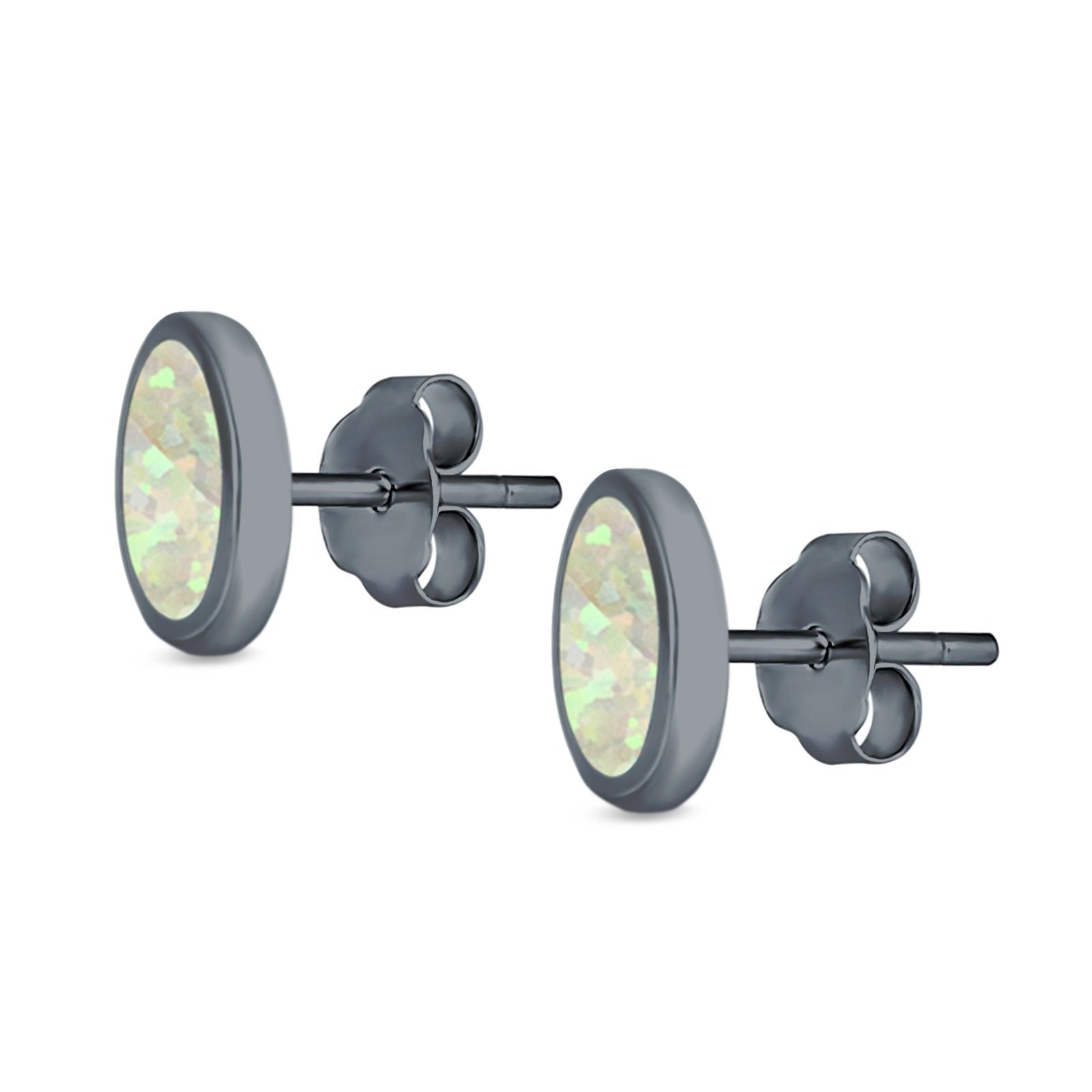 Bezel Round Stud Earrings Created Opal 925 Sterling Silver (10mm)