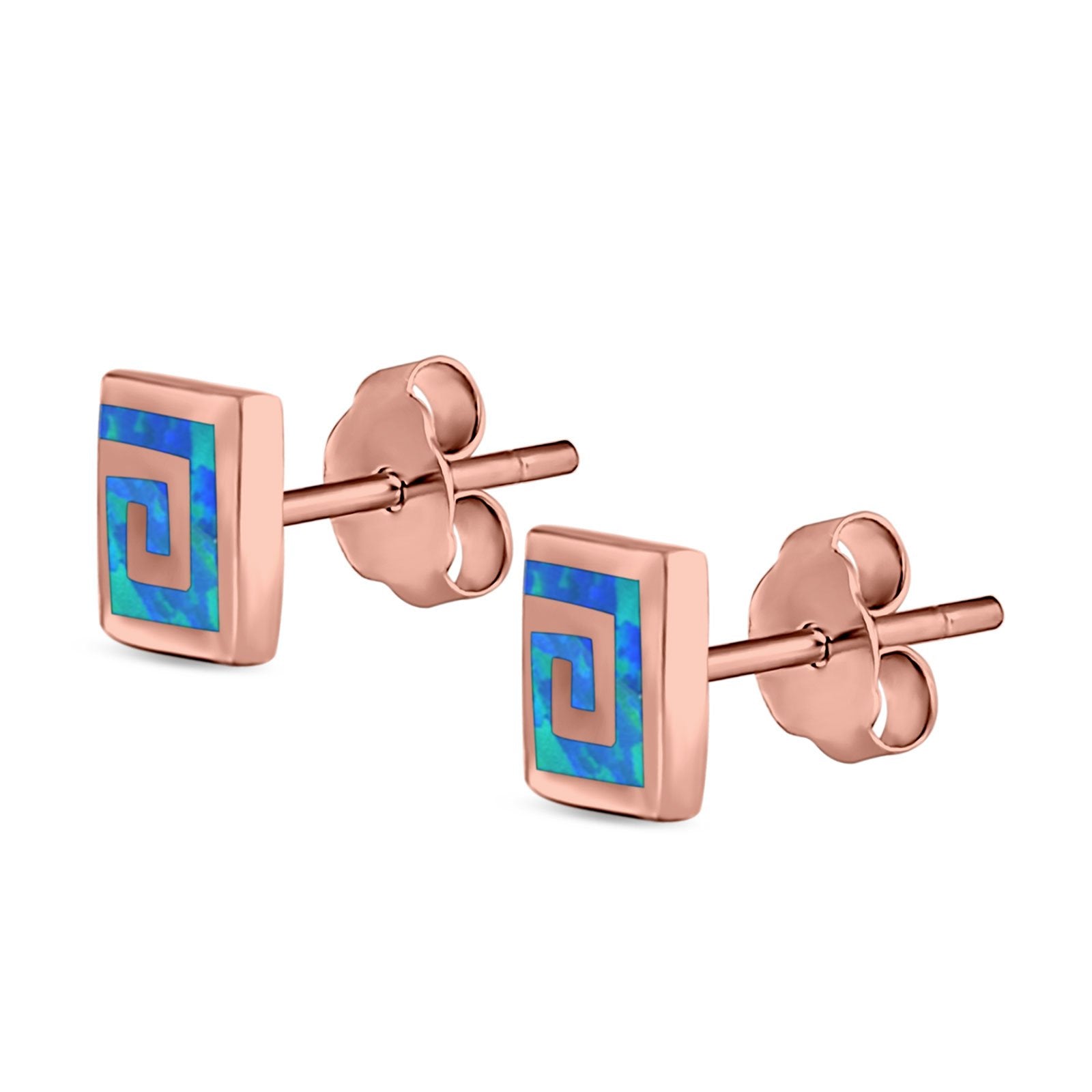 Square Spiral Swirl Stud Earrings Created Opal 925 Sterling Silver (7mm)
