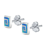 Square Spiral Swirl Stud Earrings Created Opal 925 Sterling Silver (7mm)