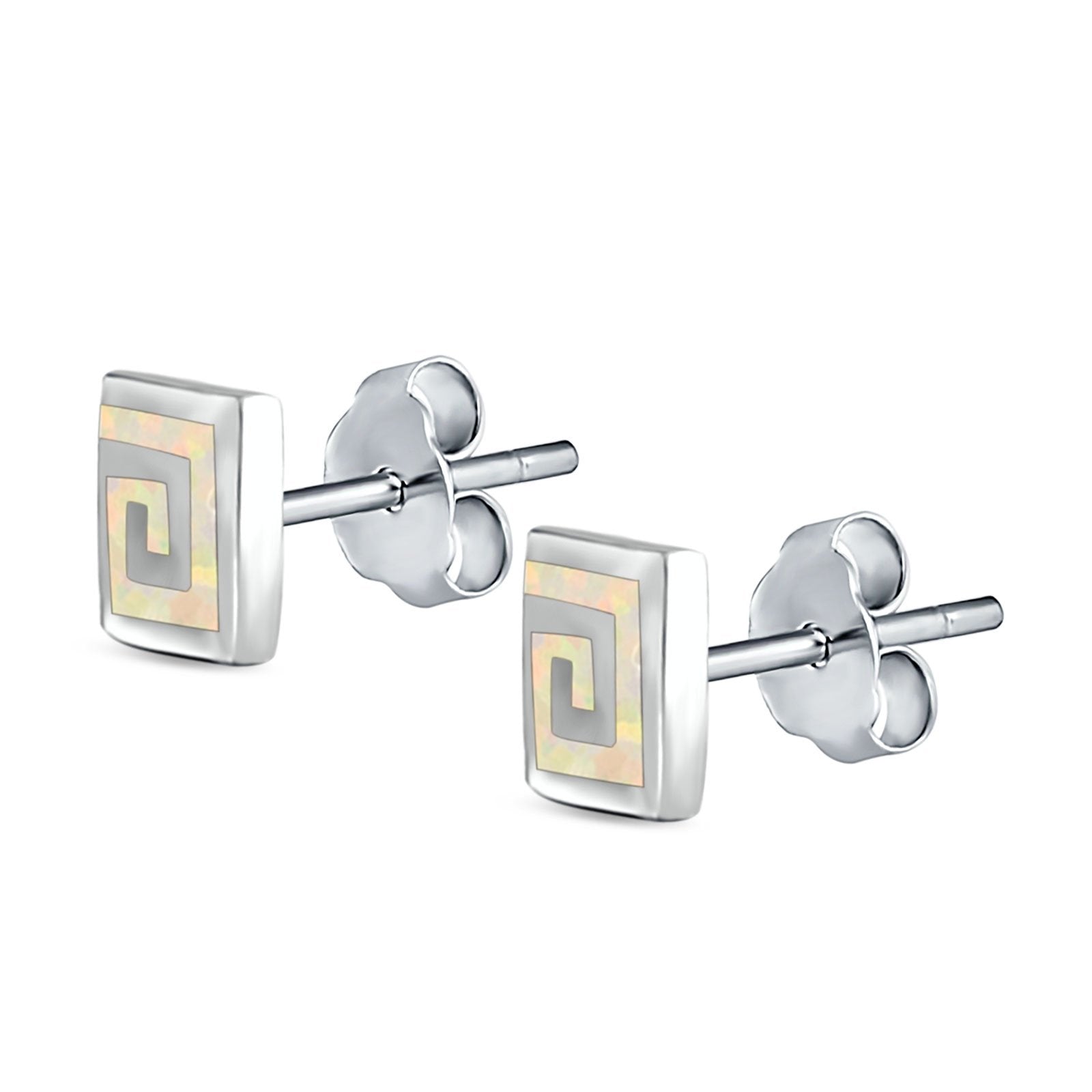 Square Spiral Swirl Stud Earrings Created Opal 925 Sterling Silver (7mm)