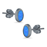 Oval Stud Earrings Lab Created Opal 925 Sterling Silver (7mm)