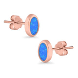 Oval Stud Earrings Lab Created Opal 925 Sterling Silver (7mm)