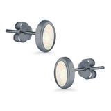Oval Stud Earrings Lab Created Opal 925 Sterling Silver (7mm)