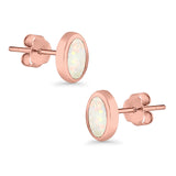 Oval Stud Earrings Lab Created Opal 925 Sterling Silver (7mm)