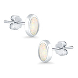 Oval Stud Earrings Lab Created Opal 925 Sterling Silver (7mm)