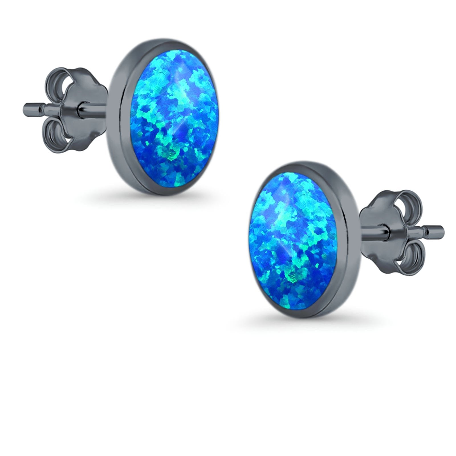Half Ball Round Stud Earrings Lab Created Opal 925 Sterling Silver (12mm)