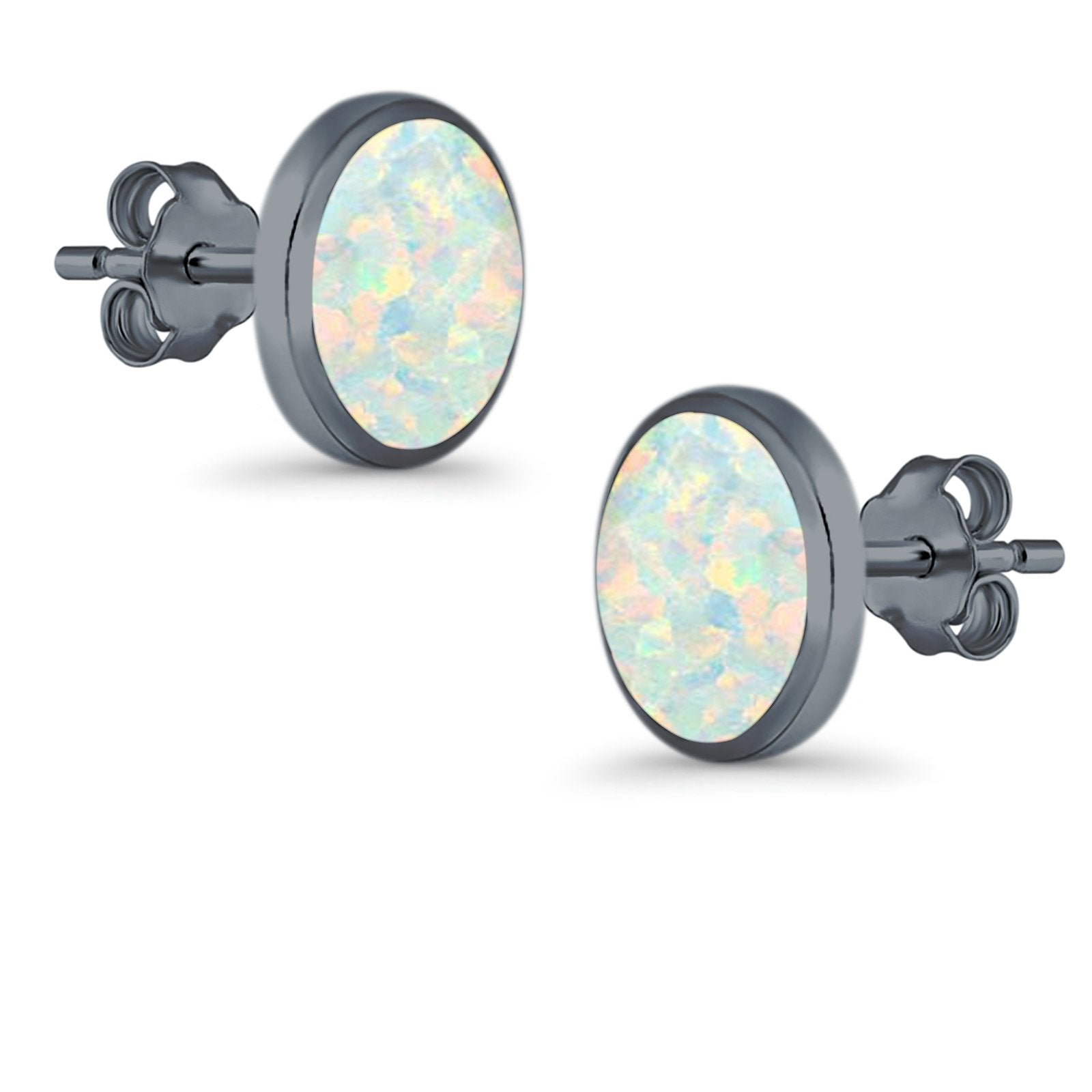 Half Ball Round Stud Earrings Lab Created Opal 925 Sterling Silver (12mm)