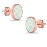 Half Ball Round Stud Earrings Lab Created Opal 925 Sterling Silver (12mm)