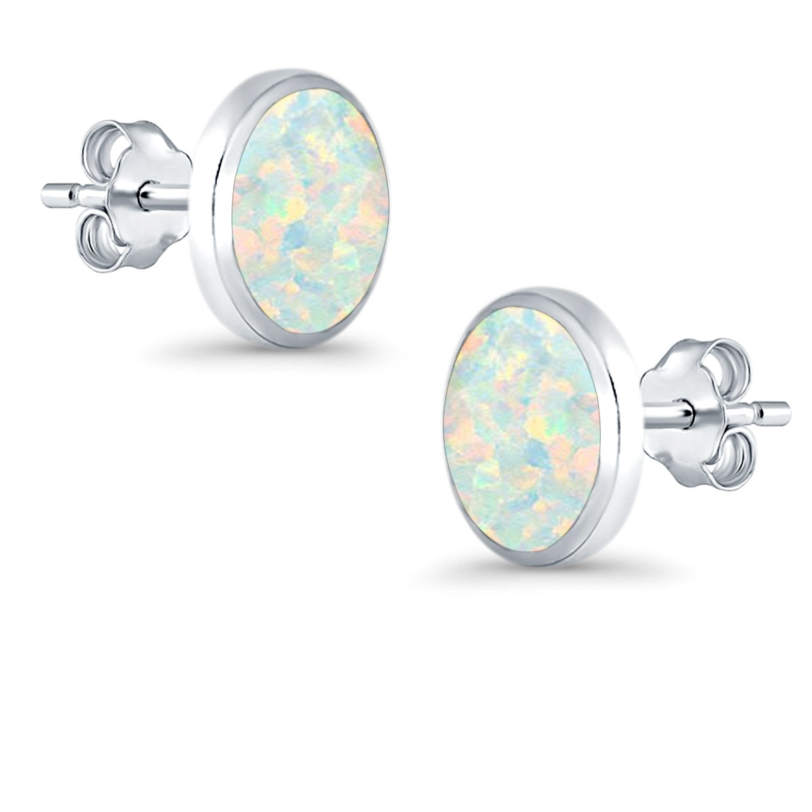 Half Ball Round Stud Earrings Lab Created Opal 925 Sterling Silver (12mm)