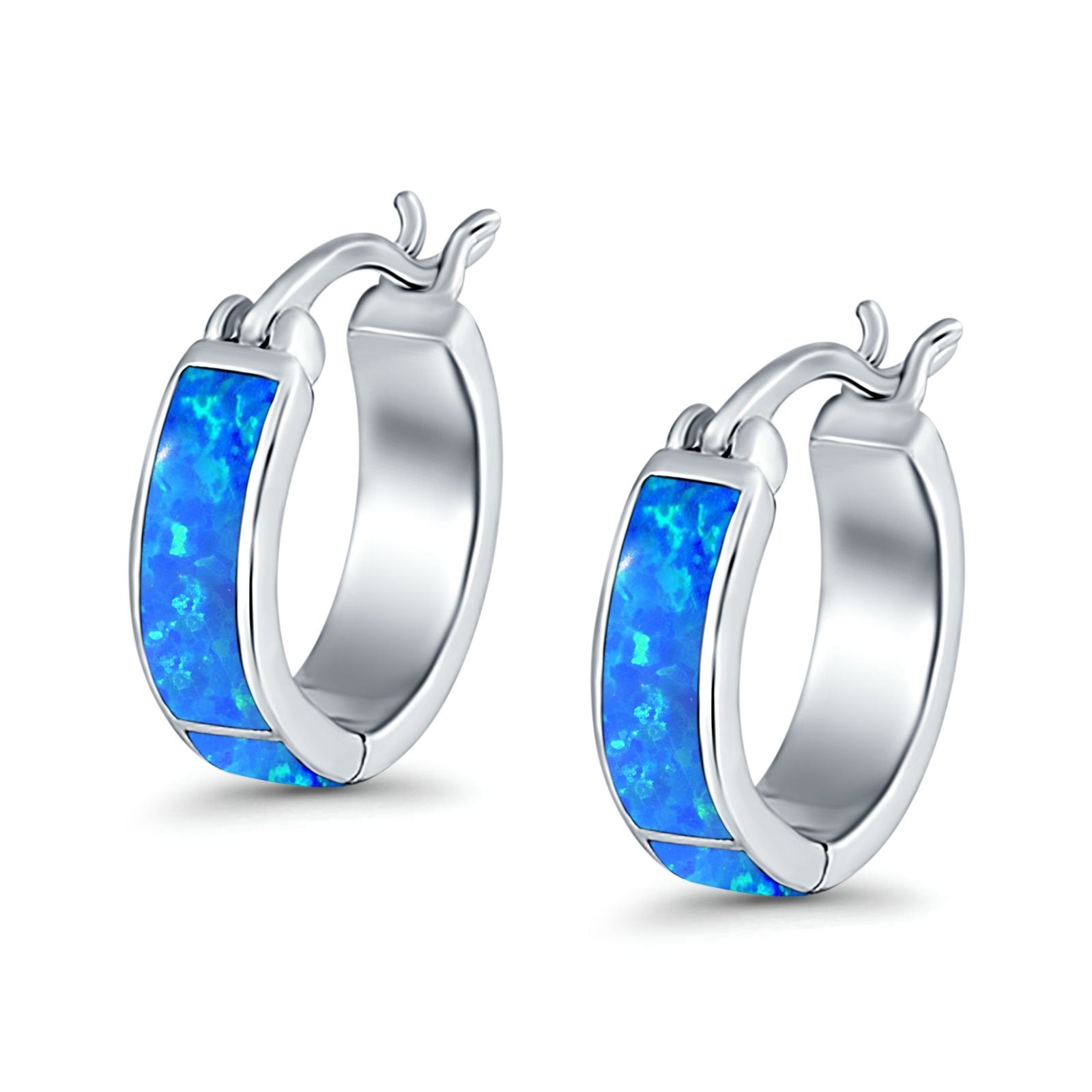 Hoop Earrings Created Opal 925 Sterling Silver (15mm)