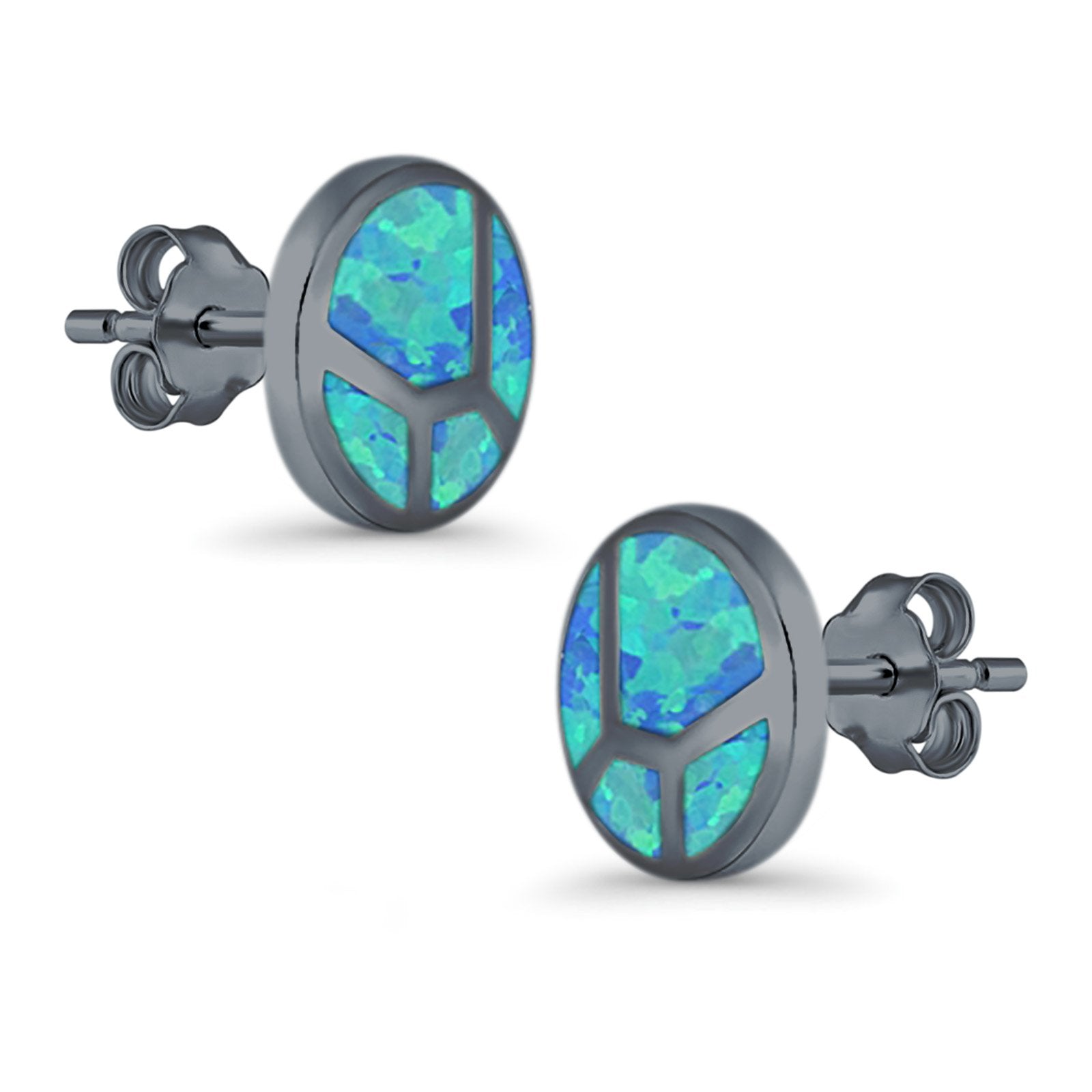 Round Stud Earrings Lab Created Opal 925 Sterling Silver (12mm)