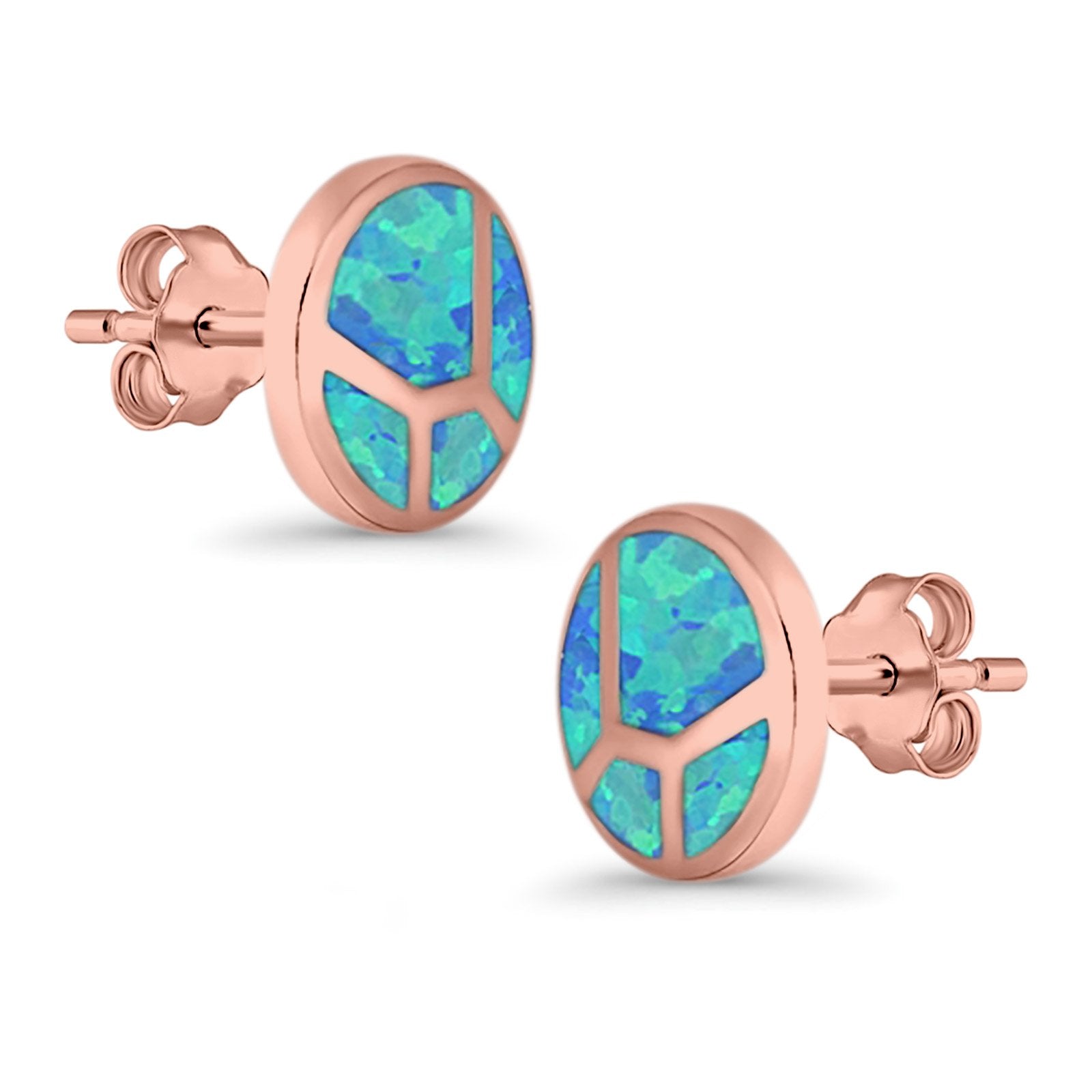 Round Stud Earrings Lab Created Opal 925 Sterling Silver (12mm)