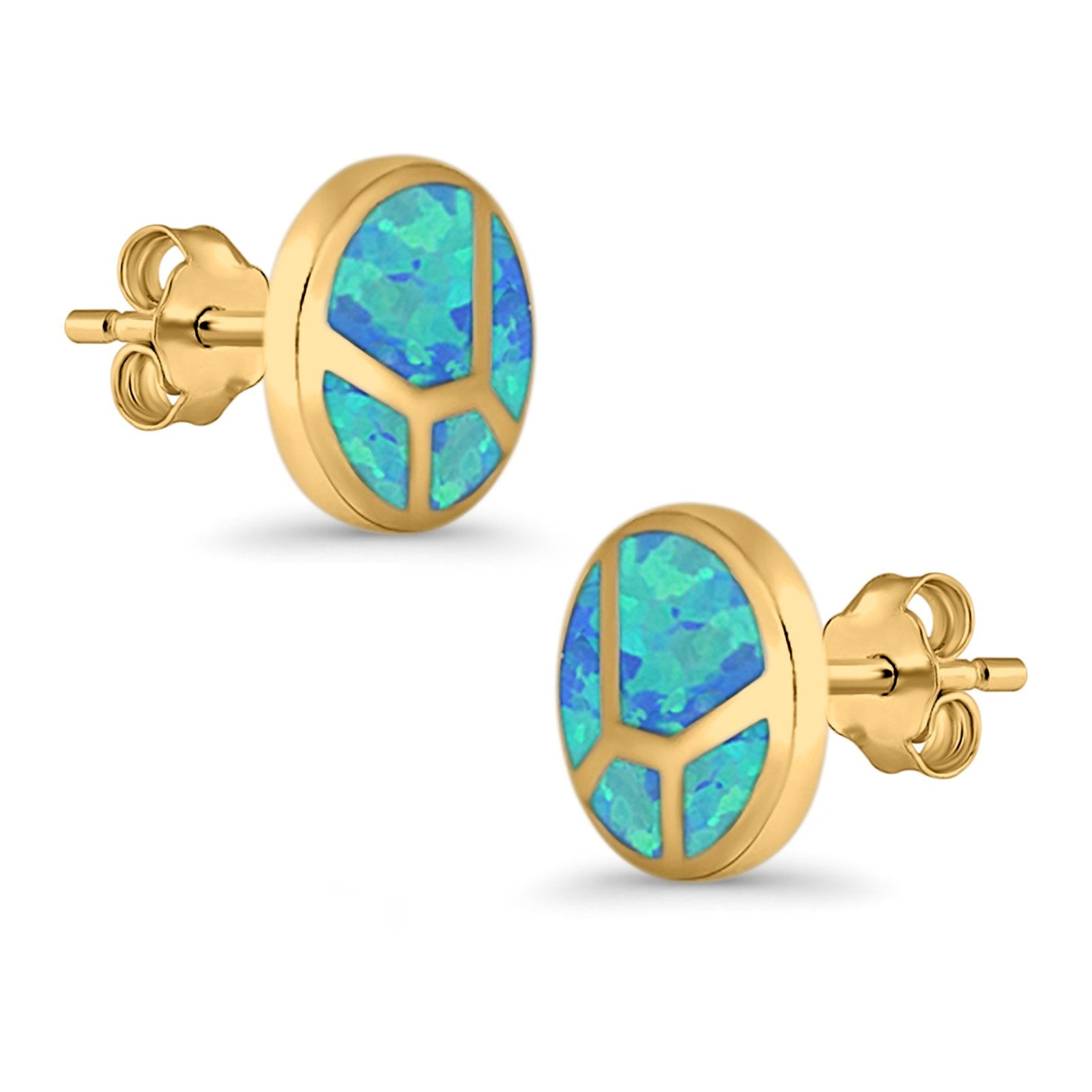 Round Stud Earrings Lab Created Opal 925 Sterling Silver (12mm)