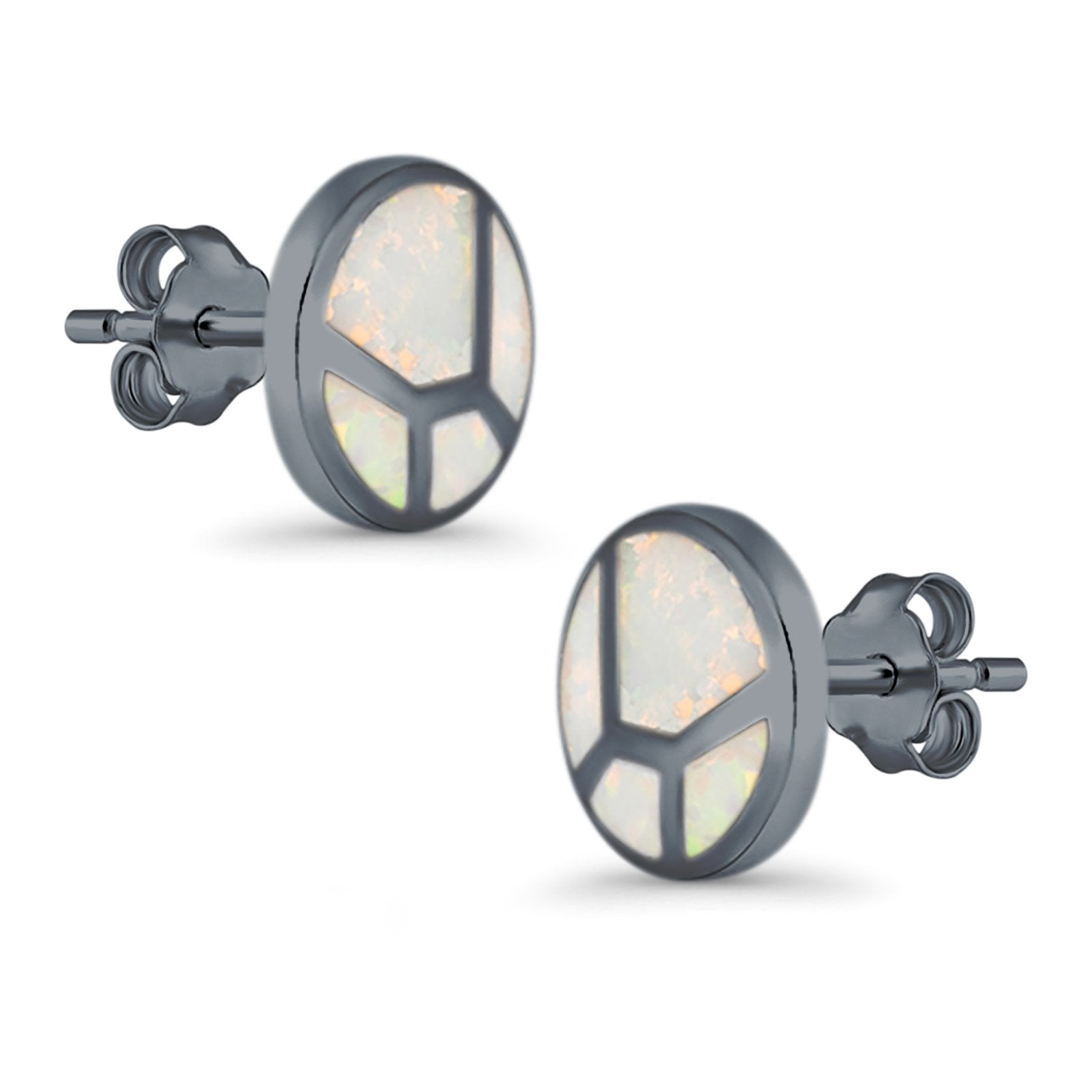Round Stud Earrings Lab Created Opal 925 Sterling Silver (12mm)