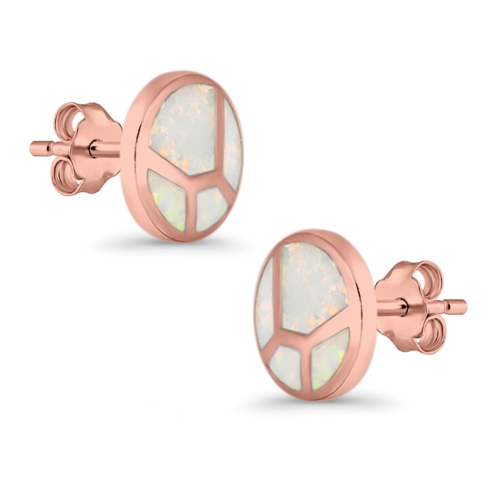 Round Stud Earrings Lab Created Opal 925 Sterling Silver (12mm)
