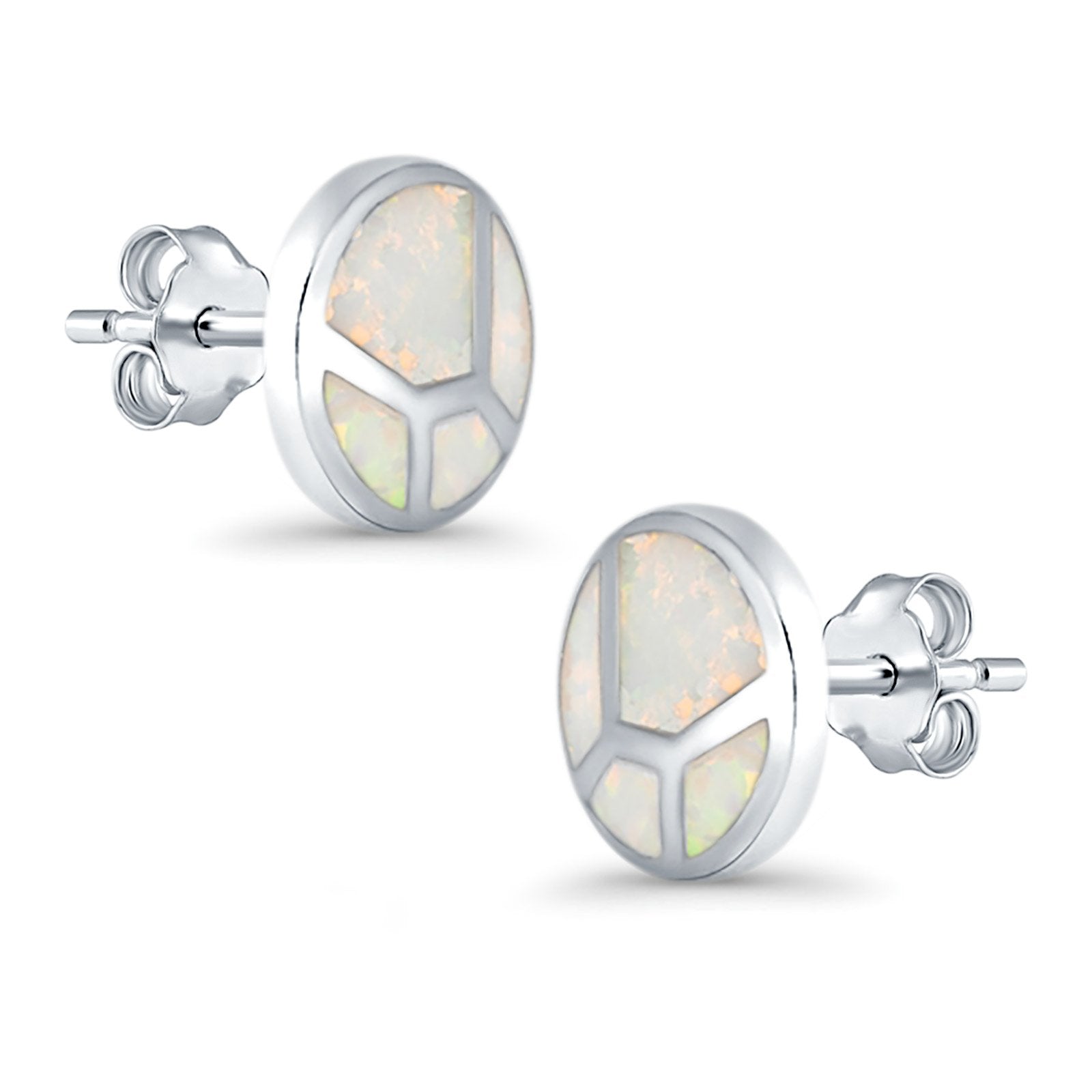 Round Stud Earrings Lab Created Opal 925 Sterling Silver (12mm)