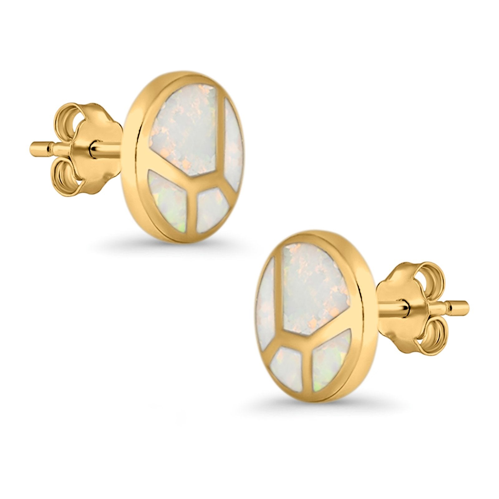 Round Stud Earrings Lab Created Opal 925 Sterling Silver (12mm)