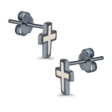 Cross Stud Earrings Lab Created Opal 925 Sterling Silver (14mm)