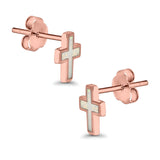 Cross Stud Earrings Lab Created Opal 925 Sterling Silver (14mm)