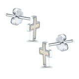 Cross Stud Earrings Lab Created Opal 925 Sterling Silver (14mm)
