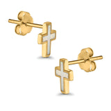 Cross Stud Earrings Lab Created Opal 925 Sterling Silver (14mm)