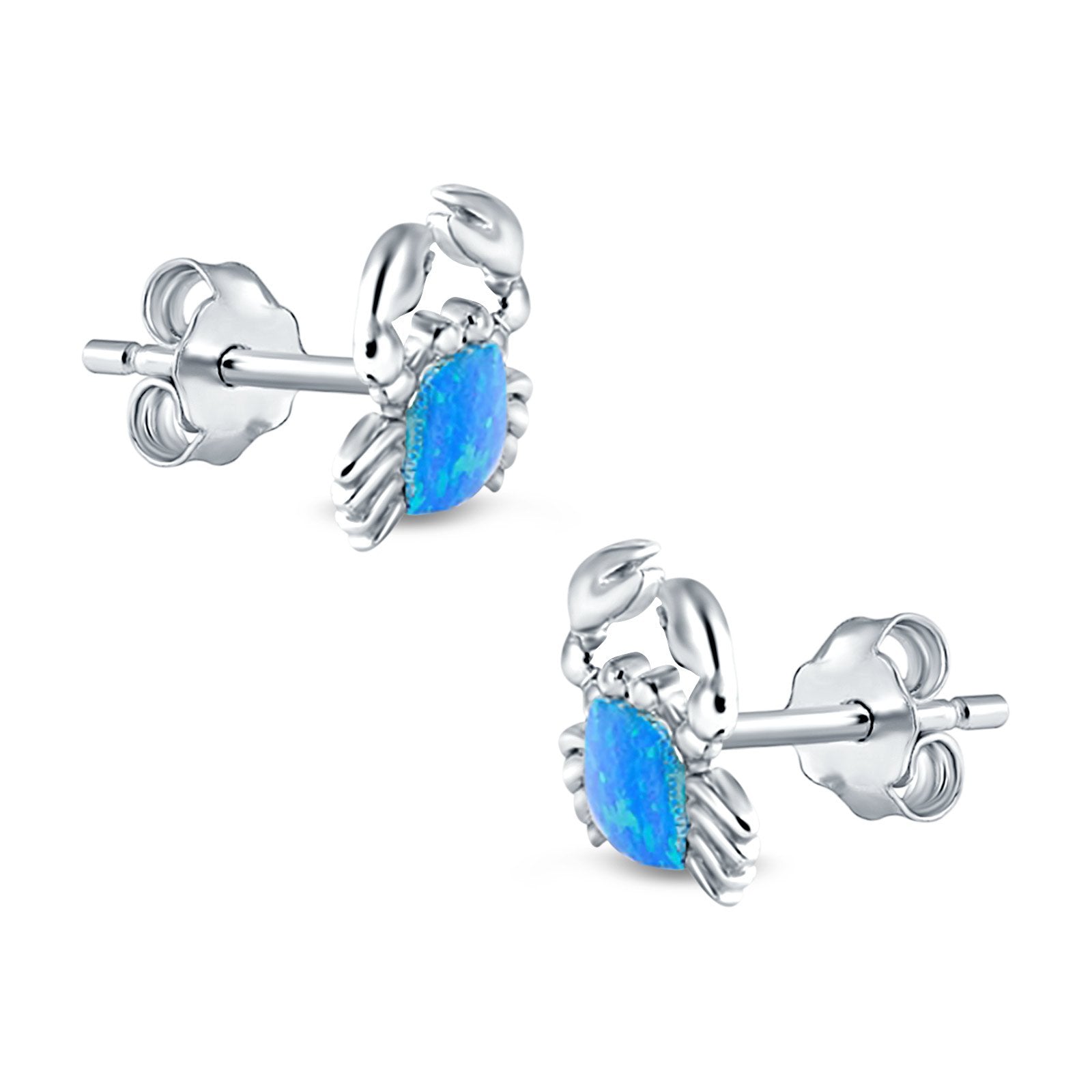 Crab Stud Earrings Lab Created Opal 925 Sterling Silver (14mm)